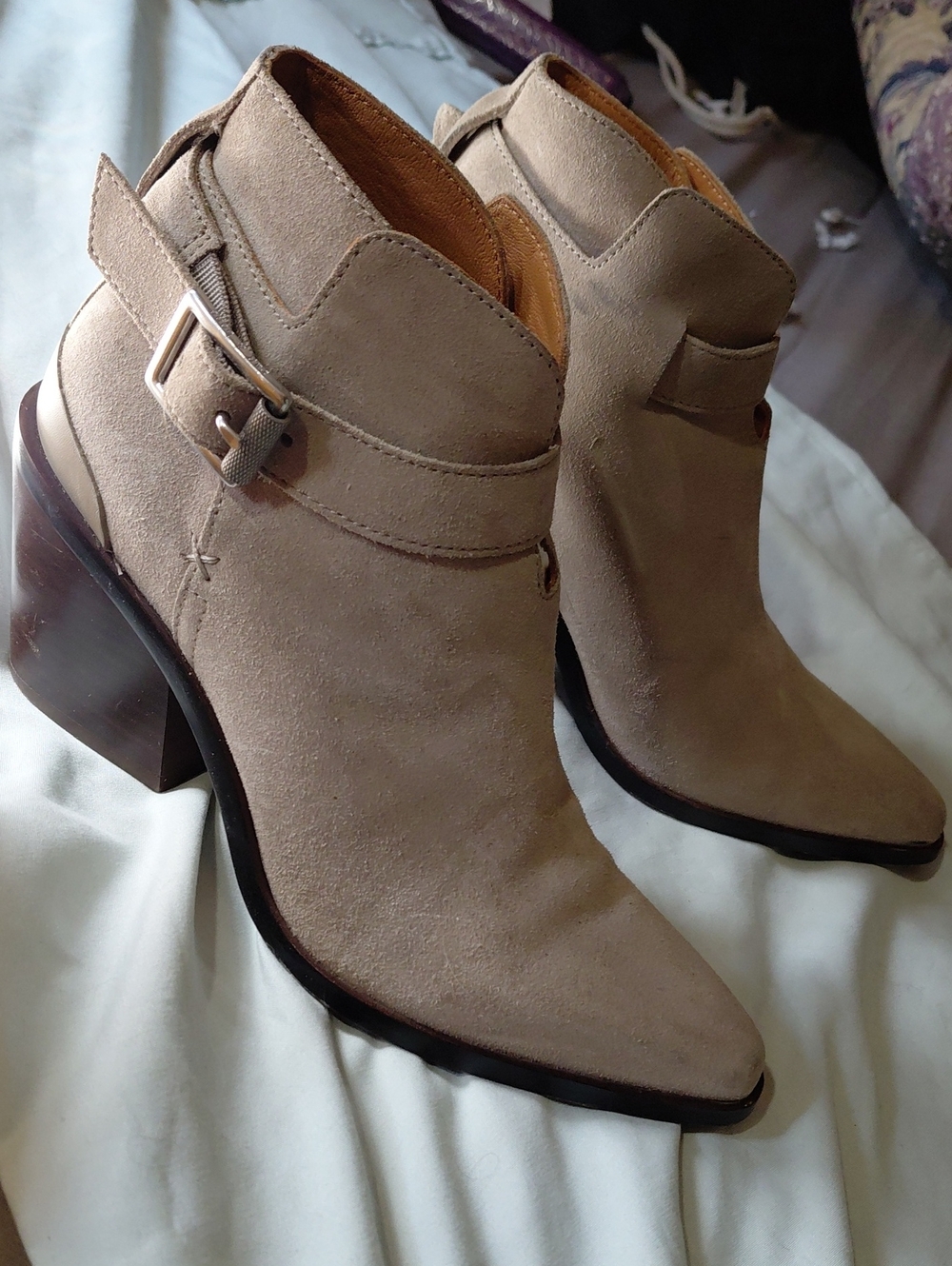 rag & bone Beige Suede Buckle Ankle Boots